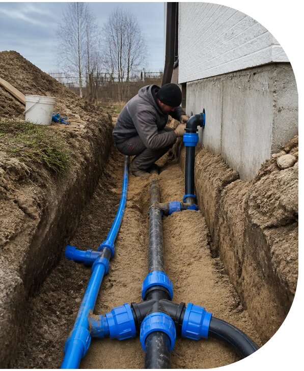 Монтаж наружного водопровода на участке под ключ в Екатеринбурге